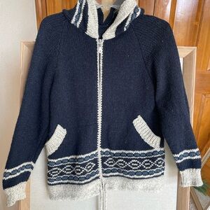 Navy and Cream Women's Sweater